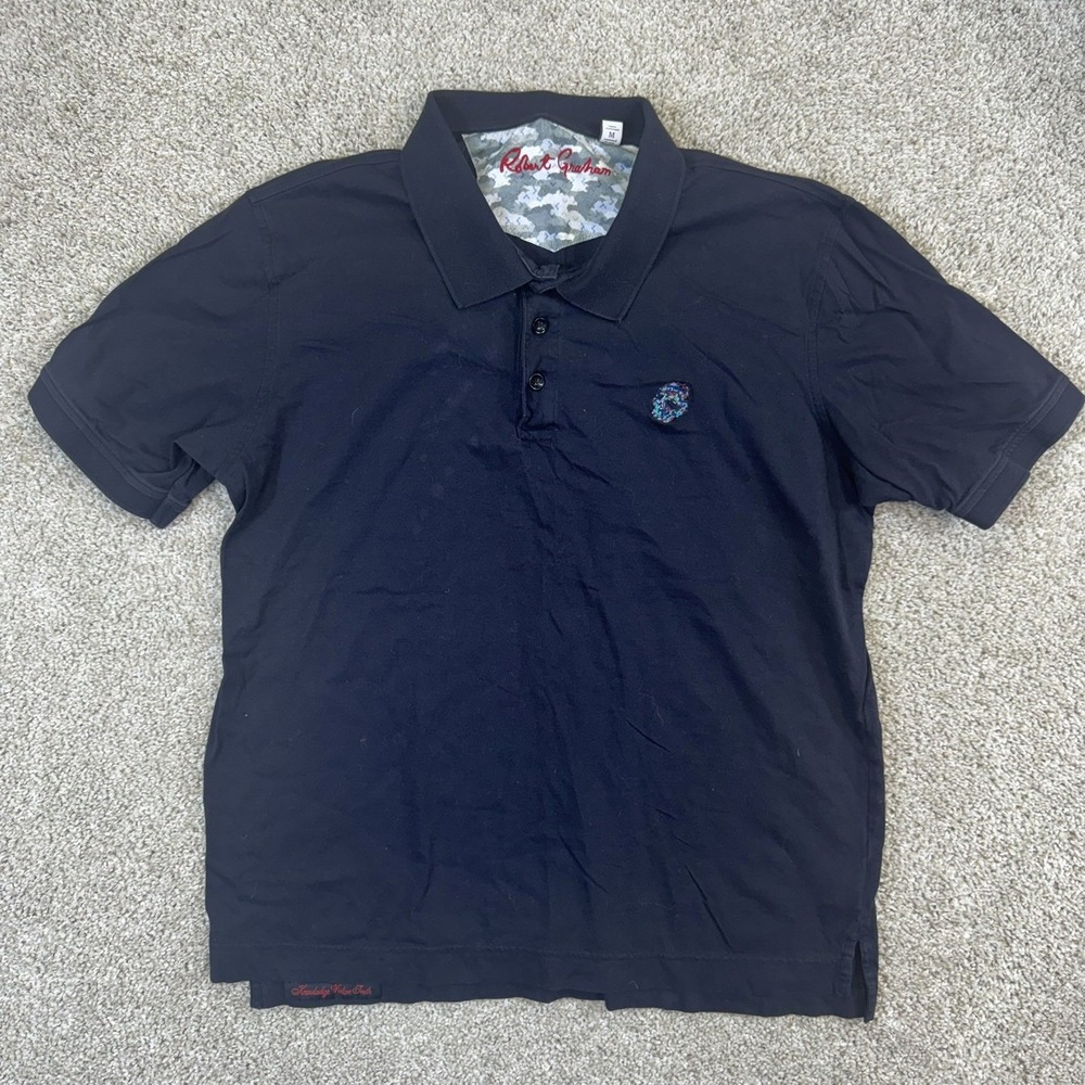 Robert Graham Polo Shirt Men M Black Supima Cotton Skull Logo Classic Fit